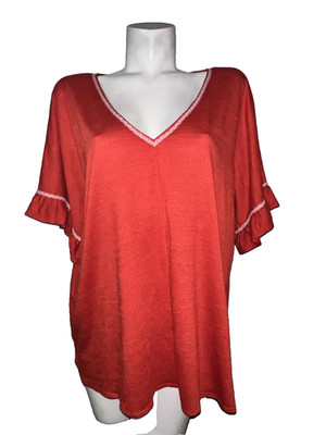 New MAX STUDIO Top Plus Size 3X Red V-neck Ruffle Short Sleeve Tunic Blouse