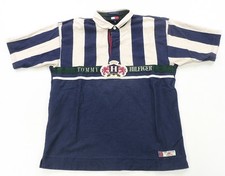 Rare Vintage TOMMY HILFIGER Athletics Lion Spell Out Striped Polo Shirt 90s 2XL