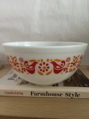 Pyrex Friendship Birds Orange & Red Mixing Bowls #403, great condition
