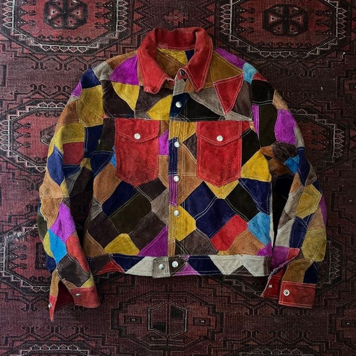 70s suede jacket patchwork crazy pattern vintage … - image 1