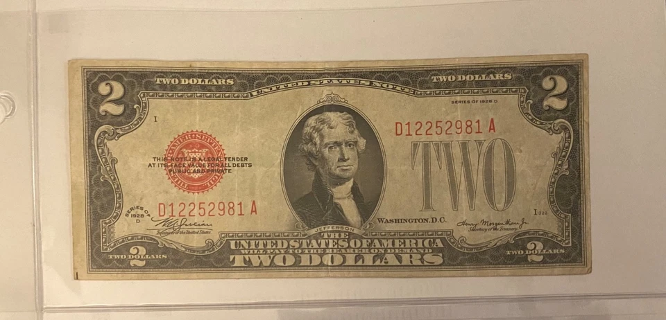 1928 United States $2 Banknote. D series Red Seal.  - Image 3 of 4