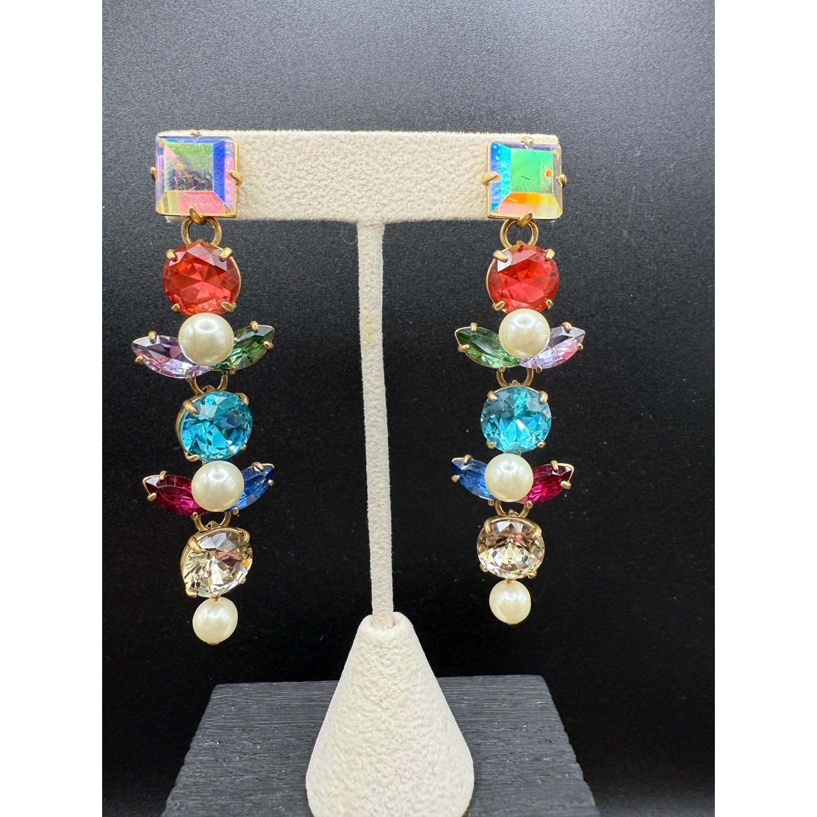 J Crew Statement Mixed Stone Linear Earrings - image 1