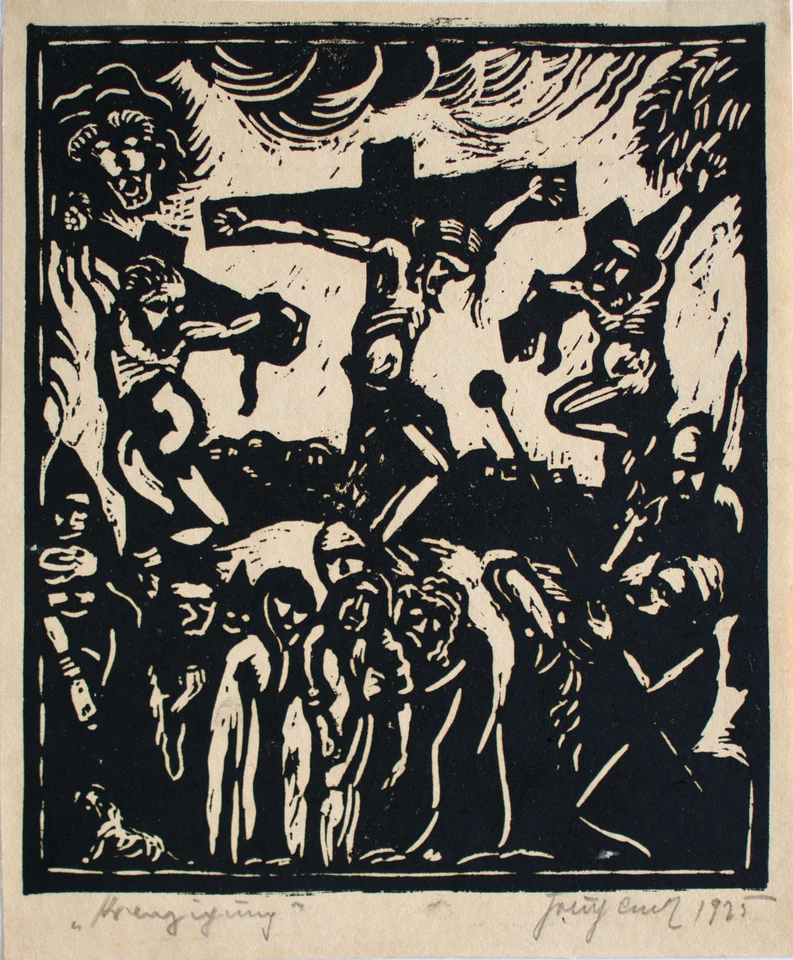 Kreuzigung Passion Christus Religion Expressionismus signiert Holzschnitt 1925 - Bild 3 von 4