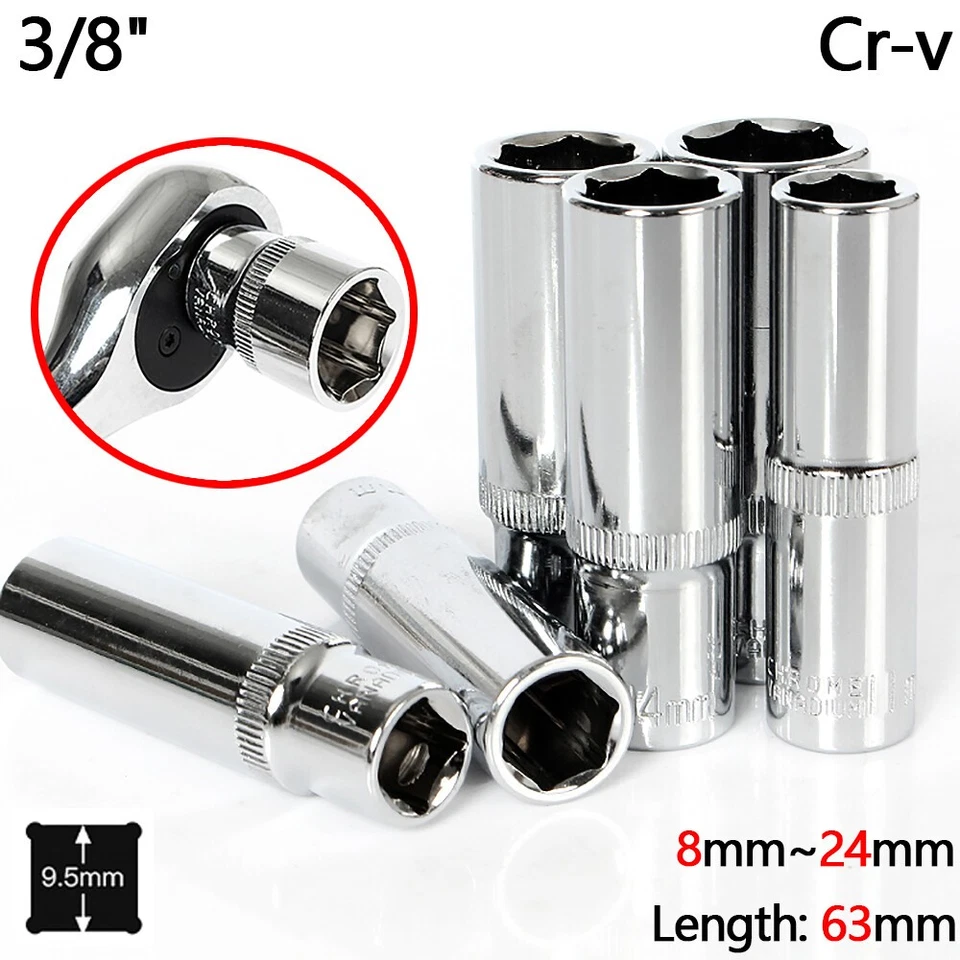 8mm~24mm 3/8" Socket Set Hex Socket Extended Square Drive Ratchet Socket Cr-v - Image 2 of 4