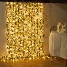 Flower Green Leaf String Lights Artificial Vine Fairy Lights Battery Powered Chr