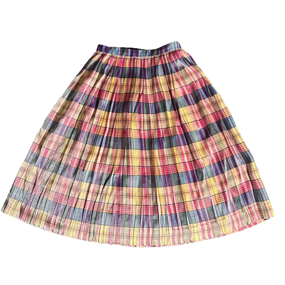J. CREW Shimmering Plaid Pleated Midi Skirt Size 2 - Image 4 of 4