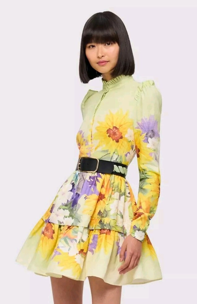Leo Lin Christina High Neck Mini Dress Sunflower Print Size AU 6 US 2 |  eBay UK