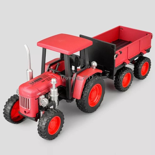 Kids Farm Toys Diecast Tractor with Trailer Dump Model Metal Toy Vehicle Red