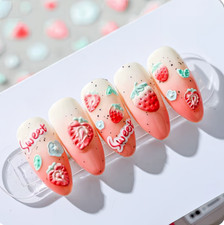 5D embossing cute nail stickers strawberries-nails not included christmas gift
