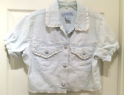 L.A. BLUES WOMAN S LT BLUE W/LACE TRIM TOP, 100% COTTON, SIZE 14/16 W, PRE-OWNED