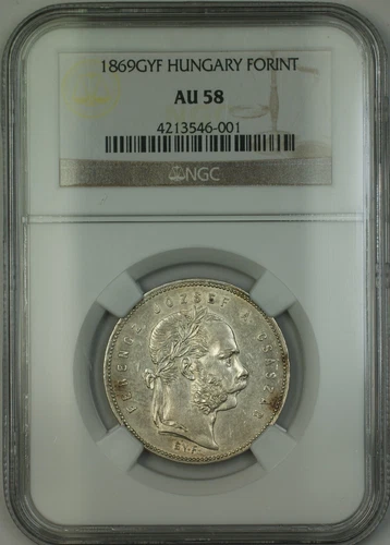 1869-GYF Hungary Silver Forint Coin NGC AU-58