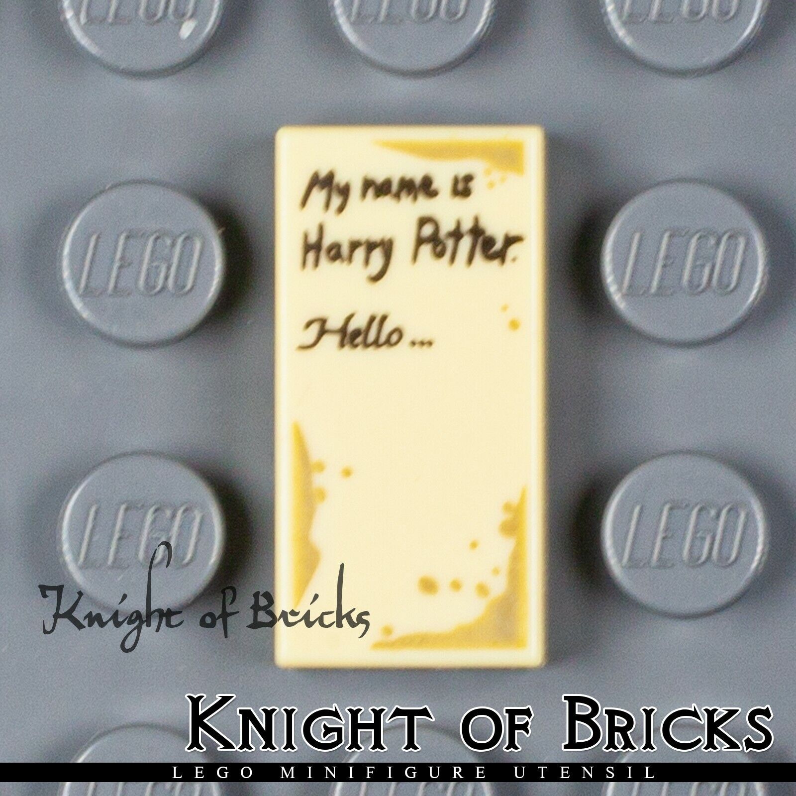 LEGO Minifigure TAN Utensil Paper 'My name is Harry Potter. Hello...' Tile 1x2