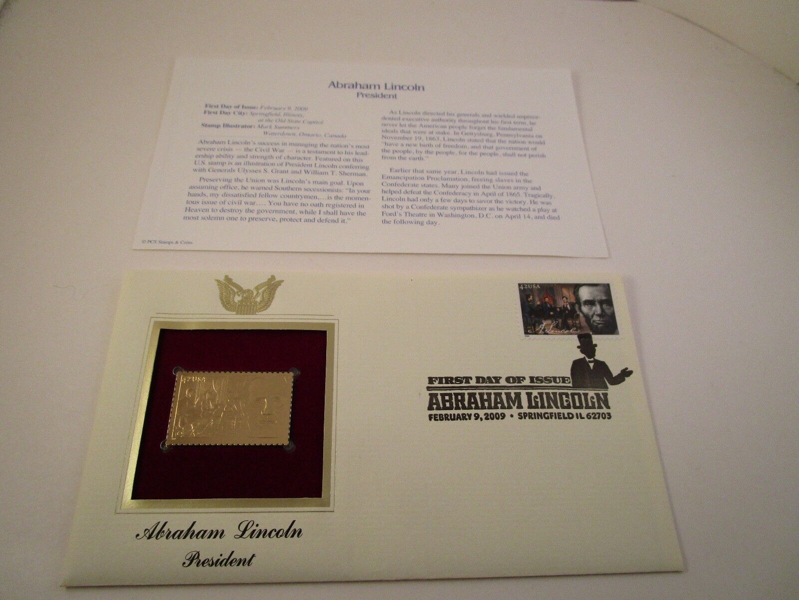 Abraham Lincoln President 22Kt Gold Postage Max 82% OFF Plated Cover Save money Stamp