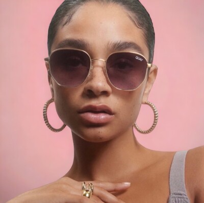 Quay Australia Big Time Round Rose /Navy Peach Fade 48mm 57501 Sunglasses Unisex