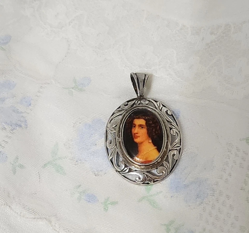 Винтажный Jezlaine серебро 925 камео ар-нуво леди подвеска - Изображение 2 из 4