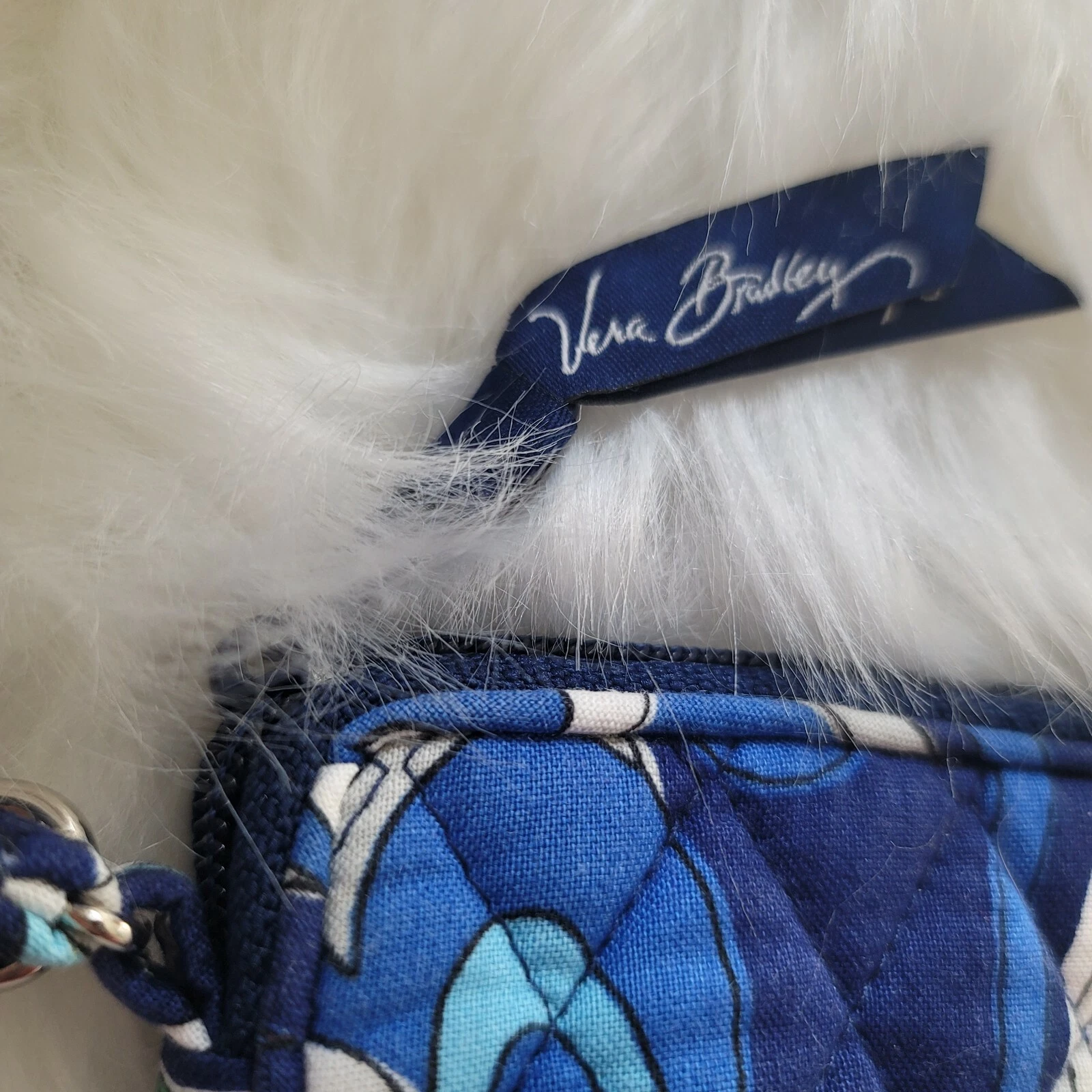 Vera Bradley blu verde bianco piccolo marsupio trapuntato polsino interno tasca