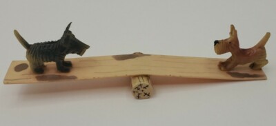 Vtg Scottish Terrier Puppies Playing Teeter Totter Japan Plastic Scottie Dog