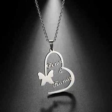 Custom Necklace Heart Butterfly Stainless Steel Customized Personalized 2 Names