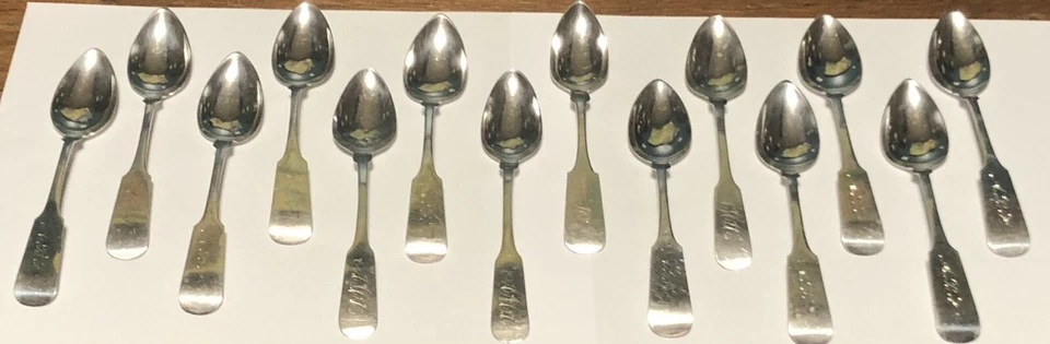 14 Antique N. Olmstead & Son Coin Silver New Haven Ct Spoons Circa 1830-1850 - Image 2 of 4