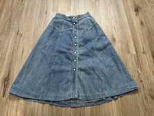 Vintage Denim Jean Pearl Snap Button High Waist Circle Skirt