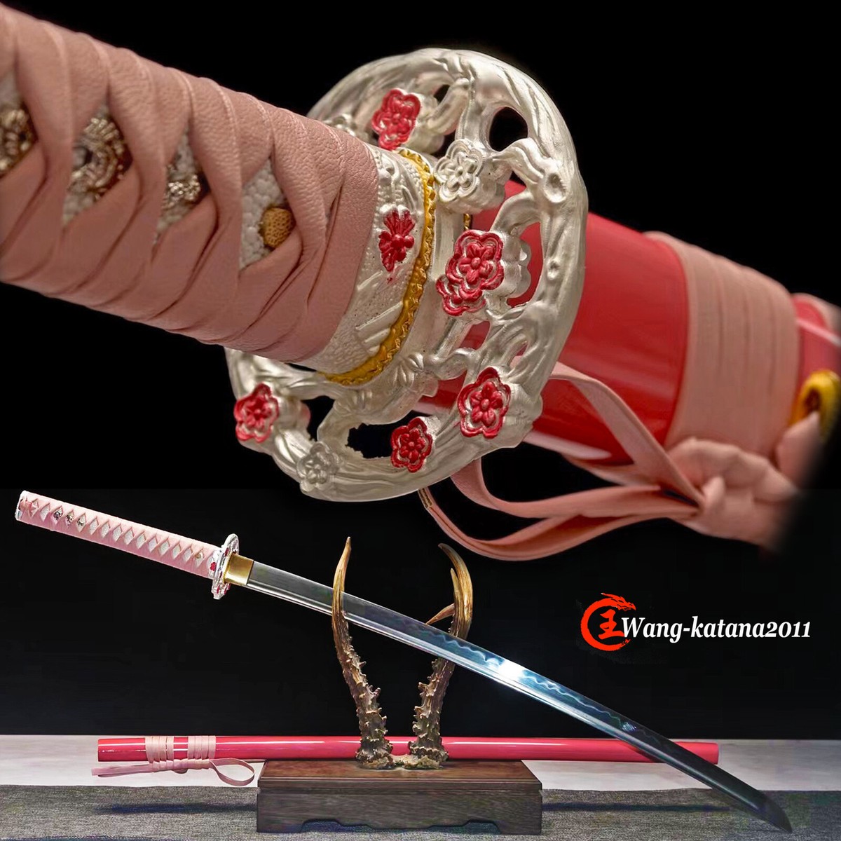 Sakura Pink Katana Clay Tempered 1095 Steel Japanese Samurai Sharp