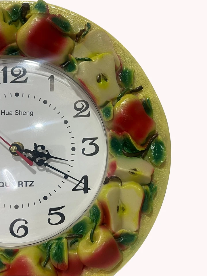Decorative Apples Wall Clock, Round Quartz Kitchen Clock with 3D Fruit Design - Image 3 of 4
