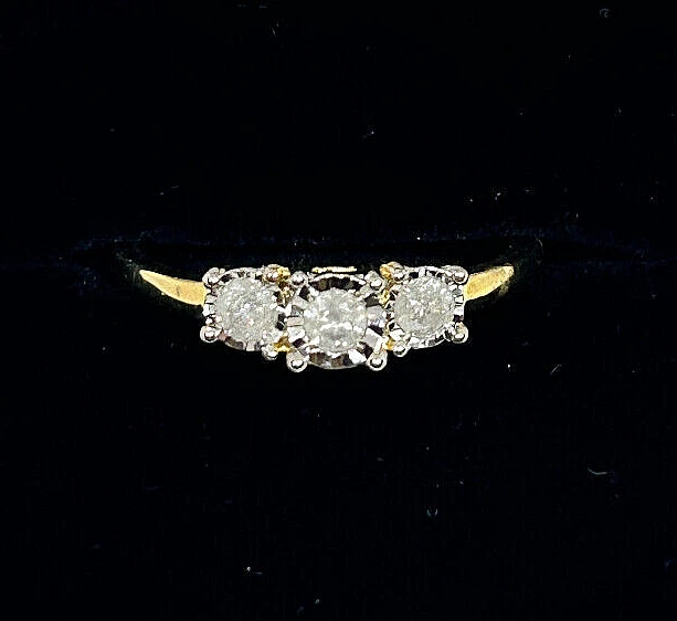 14K Yellow Gold Plated Over Sterling Silver 3 Stone Diamond Ring - 1/4 Carat TW - Image 3 of 4