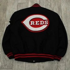 Vintage Cincinnati Reds Jacket Mens L Black MLB Jeff Hamilton Made In USA