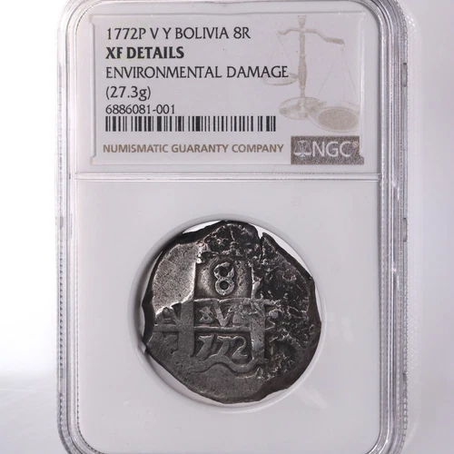 1772P V Y Bolivia 8R NGC Certified XF Details Environmental Damage 27.3g