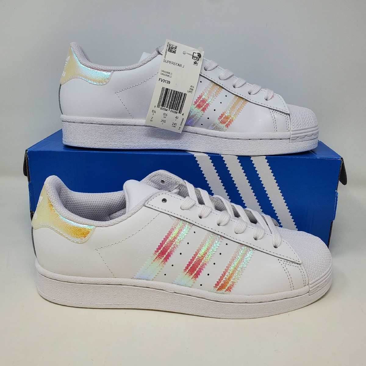 Adidas Superstar J Classic White Iridescent Shoe / FV3139 Adidas Superstar J Classic White Iridescent Shoe / FV3139