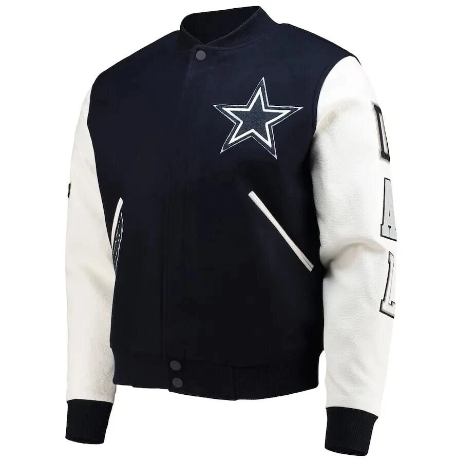 Dallas Cowboys Black and White Letterman  Baseball Jacket