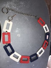 retro funky VINTAGE Red White METAL RECTANGLE CHAIN LINKS BELT 33 to 39 LENGTH