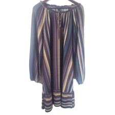 Suzanne Betro Dress Long Sleeve Knit Ruffle Hem Tie Key Hole Neck Striped XL