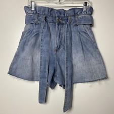 blank nyc high rise belted paperbag denim raw hem shorts size 28