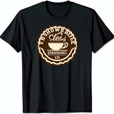 Vintage Black T-Shirt with Brown Coffee Cup Show & Beefe Design