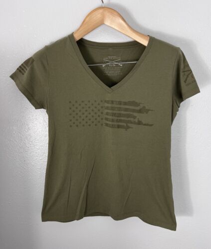 Grunt Style Always Forward Flag V Neck Tee Womens XL Green T-shirt