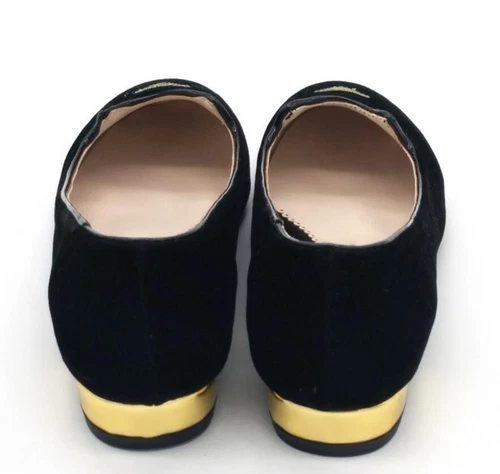Damenschuhe Stickerei Samt flache Halbschuhe Charlotte schwarz & goldfarben neu - Bild 3 von 9