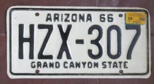 Arizona 1968 License Plate # HZX-307