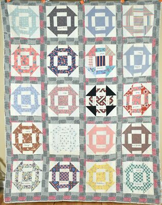 Cheery Vintage ''Attic Window'' ''Crow's Nest'' Antique Quilt, Signed & Dated ''1951''
