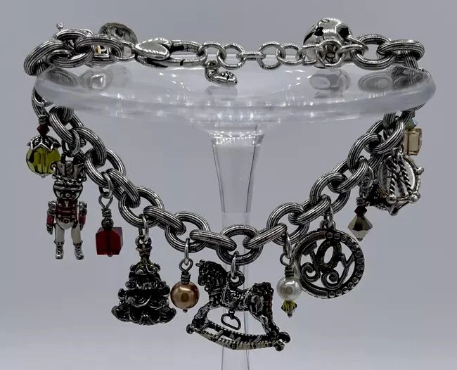 Brazalete Brighton Tono Plata Alegría Navidad Completo 13 Dijes 7 - 8 3/4 Retirado Foto 2 de 4