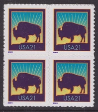 US 3468 Bison American Buffalo 21c block 4 MNH 2001