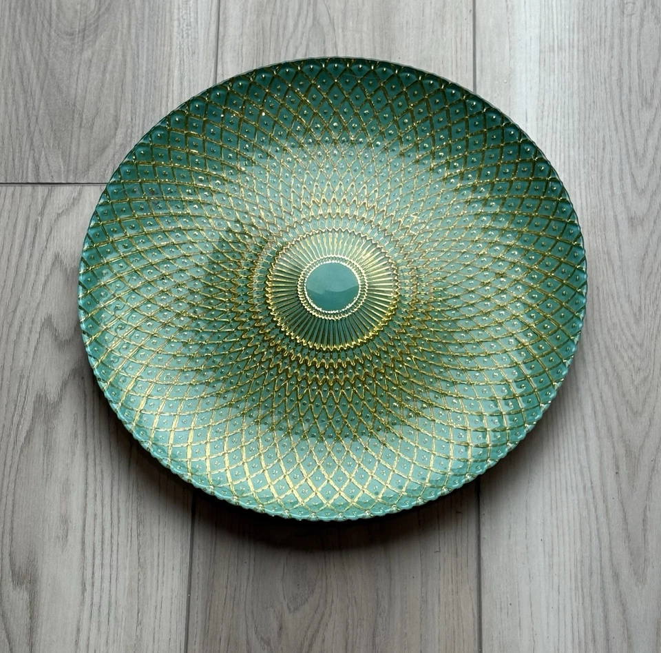 Green & Gold Large Fruit Plate – Decorative Serving Tray / Centerpiece - Image 2 of 4