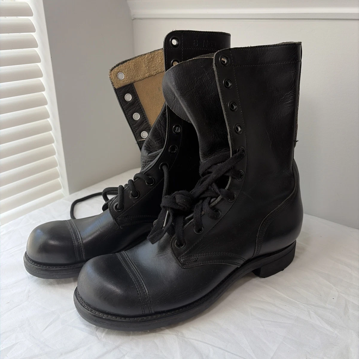 RO Search Leather Black Military Combat Boots Mens 8.5W Black 5-85 Vintage N 皮革鞋面男靴| eBay main image 2