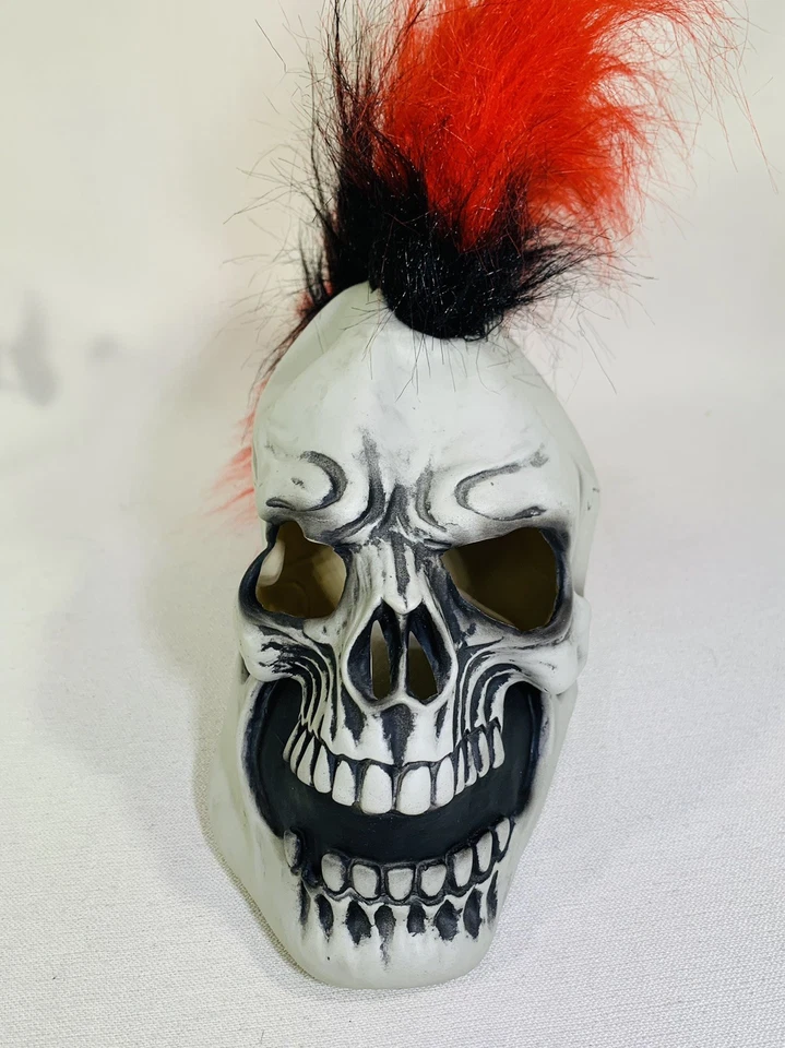 Punk Motociclista Calavera Halloween Cabeza Completa Máscara Esqueleto Disfraz Rojo Mohawk Moto Foto 4 de 4