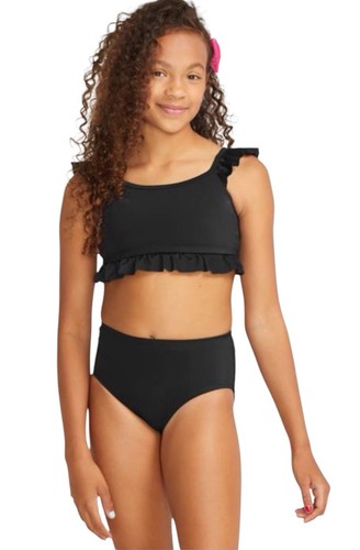 Justice Mädchen Bikini Badeanzug schwarz Größe 10 gefüttert 2-teilig Rüschen Oberteil - Bild 2 von 10