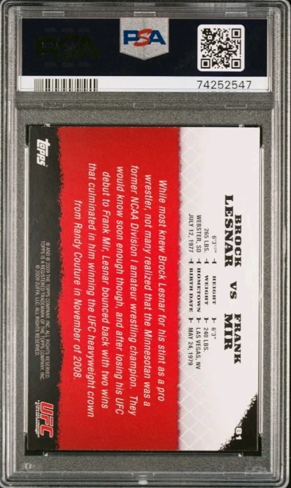 2009 Topps UFC Round 1 - Brock Lesnar #81 Rookie 1st Card RC WWE/NFL PSA 9 Rare - Image 2 of 2