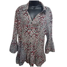 Fashion Bug Shirt 2X Y2K Leopard Print Button Down top Flared Sleeves Blouse