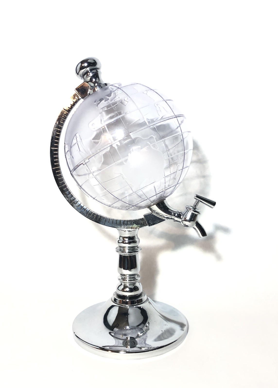 Globe Decanter Dispenser-13” Chrome W/ Plastic. Whiskey Wine Alcohol. Bar Decor.