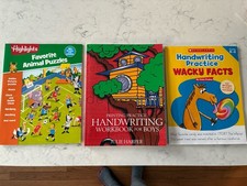 Set Of Three New Activity and Handwriting Practice Workbooks For Kids, Boys