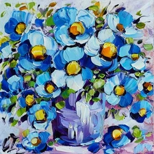 original oil painting Forget me not blue flowers artwork Floral wall art 6*6 in